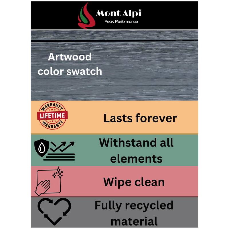 Mont Alpi Artwood 78" All Weather HDPE Outdoor Kitchen Island + Refrigerator + 44" Black Stainless Steel Built-in BBQ Gas Grill