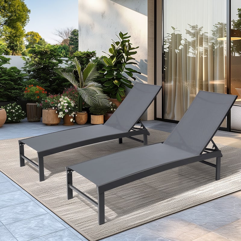Pellebant Outdoor Patio Adjustable Chaise Lounge Chairs - N/A - Dark Grey - Set of 2