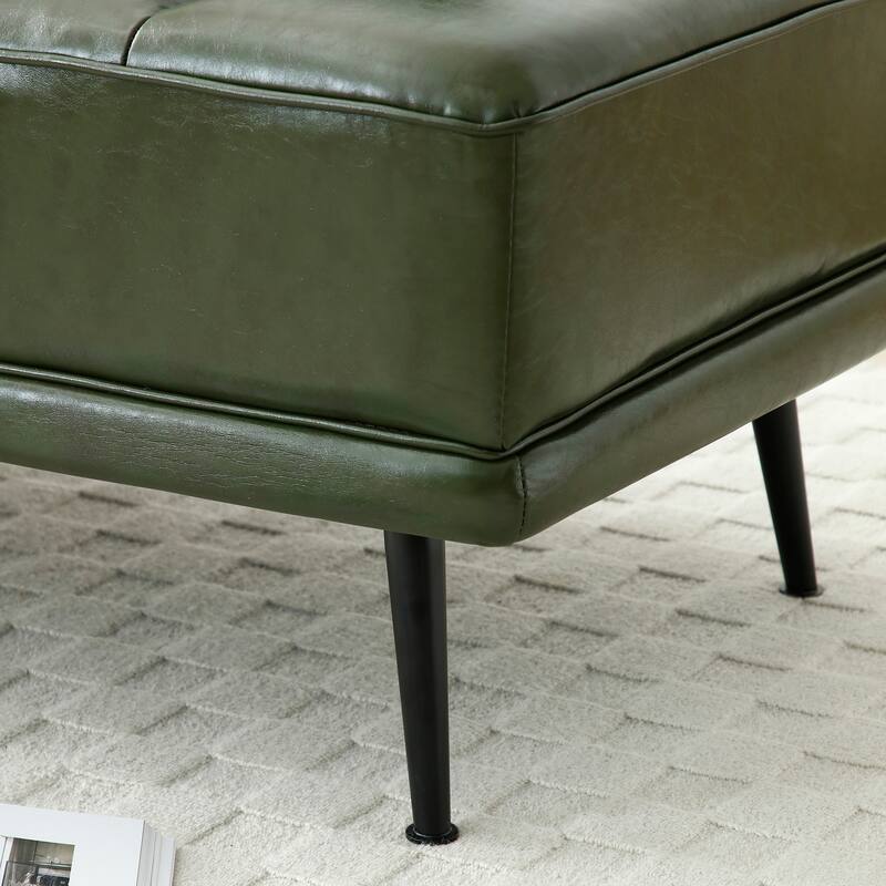 55 Inch Wide PU Sofa Bench with 360-degree Swivel Side Table and Metal Legs