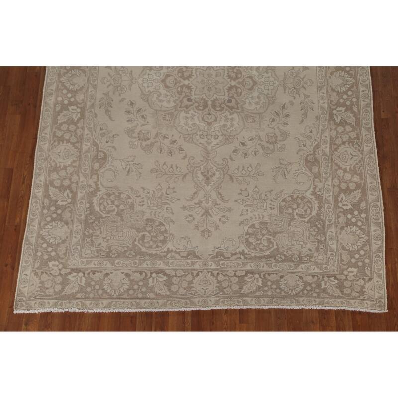 Distressed Tabriz Persian Vintage Area Rug Handmade Wool Carpet - 6'6" x 9'9"