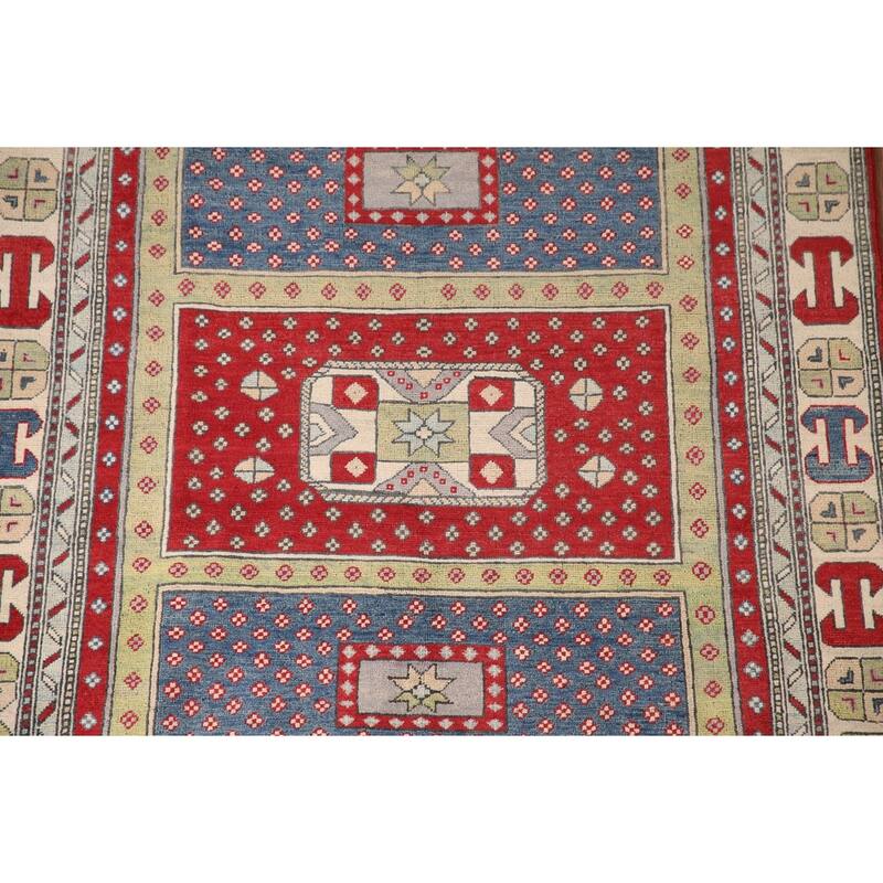 Geometric Kazak Area Rug Handmade Bedroom Wool Carpet - 4'11" x 6'6"