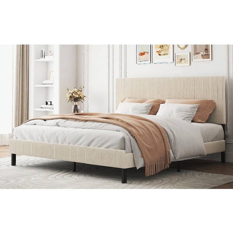 King Bed Frame with Bandaged Headboard, Stable and Easy to Assemble
