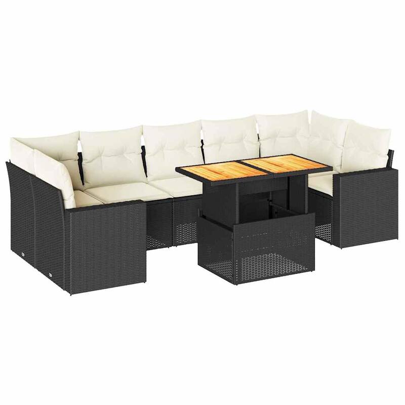 vidaXL Patio Sofa Set with Cushions Modular Outdoor Seating 8 Piece Poly Rattan - 21.7 x 39.4 x 28.7