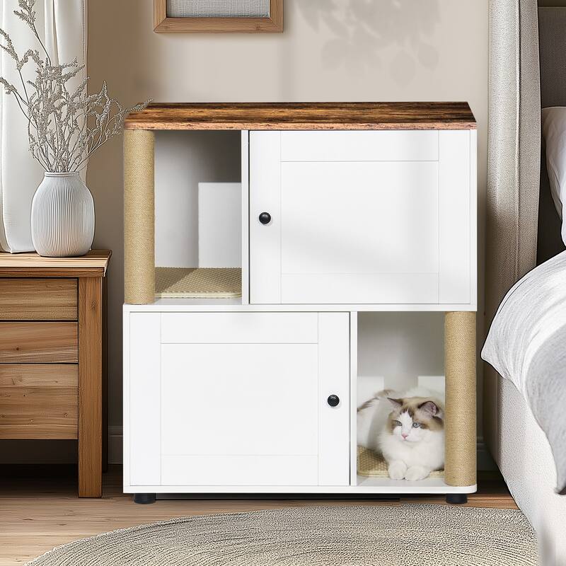 Cat Litter Box Enclouse,Cat Litter Box Enclosure for 2 Cats,Cat Litter Cabinet,Litter Box Enclosure with Shelve - White+Vintage