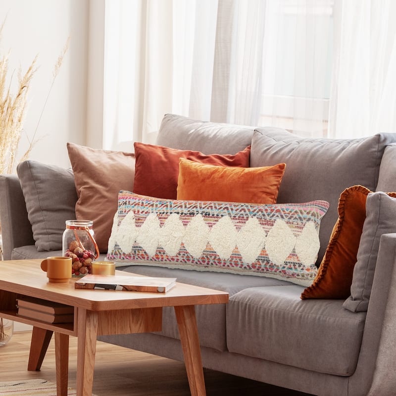 Sevita White Diamond Chevron Cotton Throw Pillow 18 inch