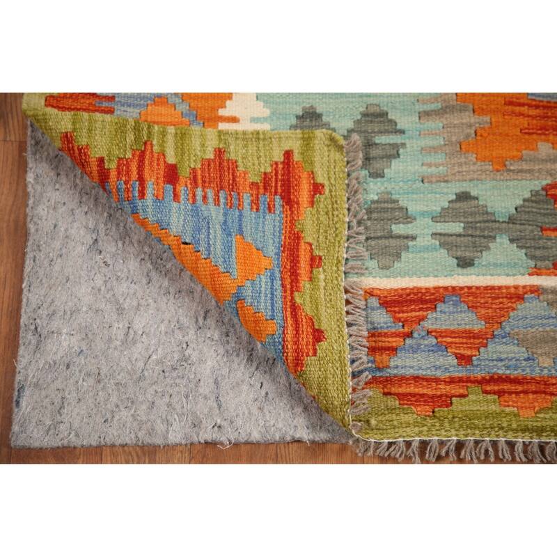 Hand Woven Oriental 100% Wool Carpet Southwestern Geometric Multi-Colored Kilim Area Rug - 6' 8'' X 5' 0''