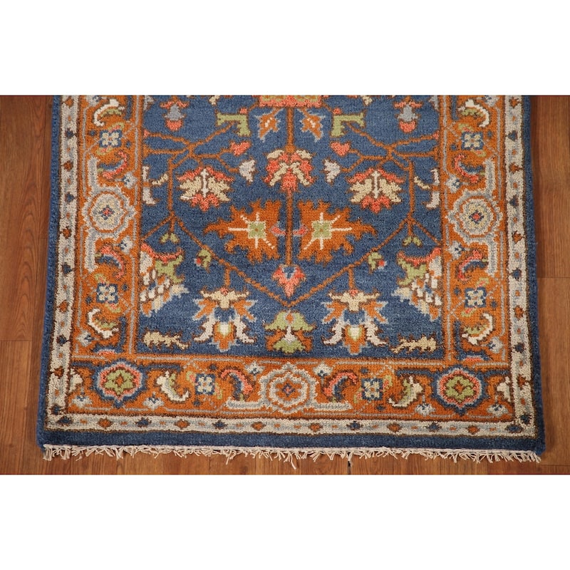 Blue Floral Heriz Serapi Indian Accent Rug Handmade Wool Carpet - 3'0"x 5'0"