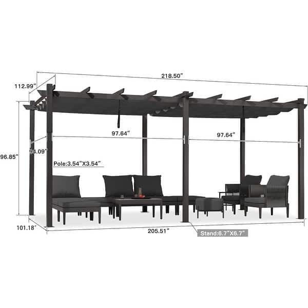 dimension image slide 13 of 21, PURPLE LEAF Gazebo Outdoor Retractable Modern Large Size Pergola w Lights