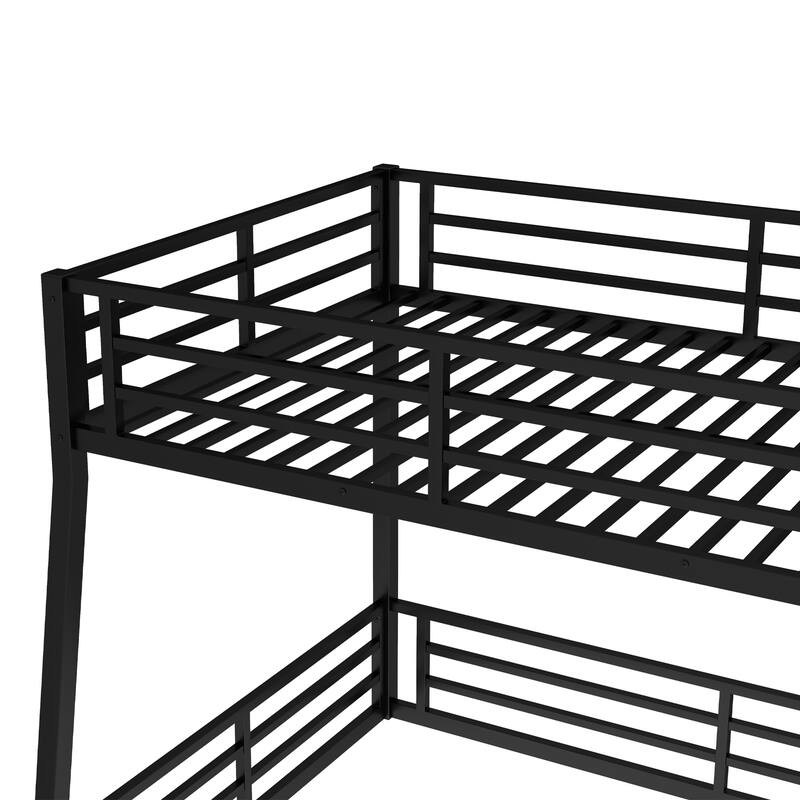 Heavy Duty Metal Bunk Bed, Low Floor Bunk Bed Frame with Full Length Guardrail, Noise Free Design