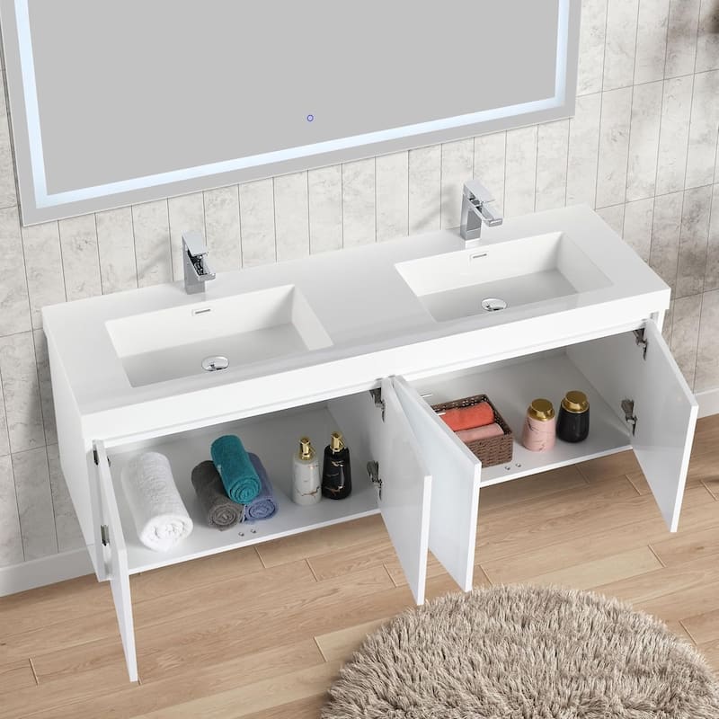 Blossom 60" Wall Mount Vanity with Double Acrylic Sink, Modern Design
