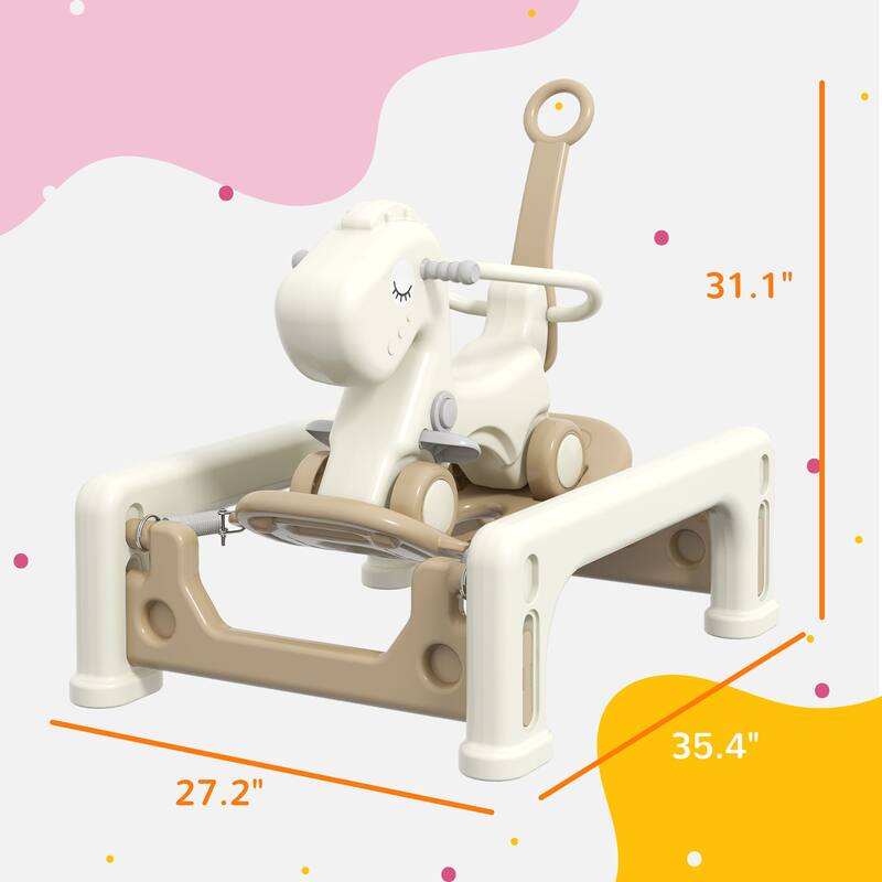5 in 1 Rocking Horse for Toddlers Years 1-6, Kids Spring Ride on Horse Balance Bike with Detachable Balance Board - Cream White