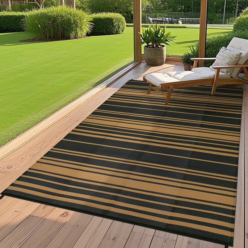 Outdoor Rug Waterproof Mat Outside Rugs for Patio Camping Balcony Modern Strip Plastic Straw Rug