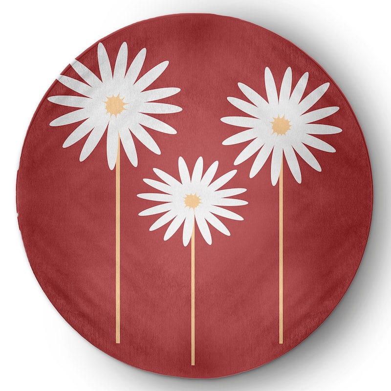 Floral Print Spring Chenille Indoor/Outdoor Rug - Ligonberry Red - 5' Round