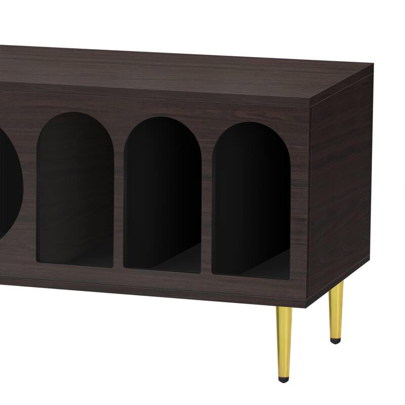 Modern TV Stand for 70+ Inch TV, Entertainment Center TV Media Console Table, with 3 Shelves and 2 Cabinets