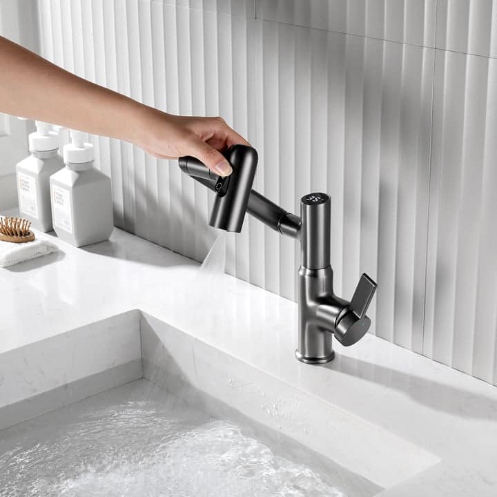 Lefton Rotatable Bathroom Faucet with Temperature Display in Fahrenheit (Batteries-Free), BF2204