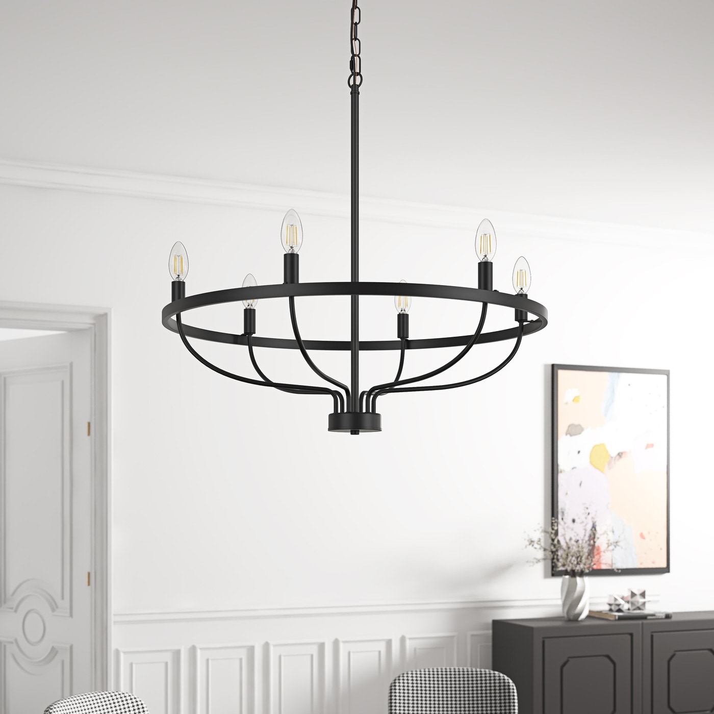 Industrial 6-Light Metal Candle Style Chandelier Light Fixture for Dining Room Kitchen Island