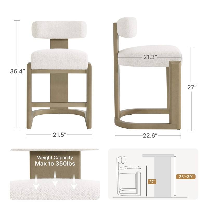 Spruce & Spring Arya Upholstered Boucle Counter Stool with Solid Wood Frame