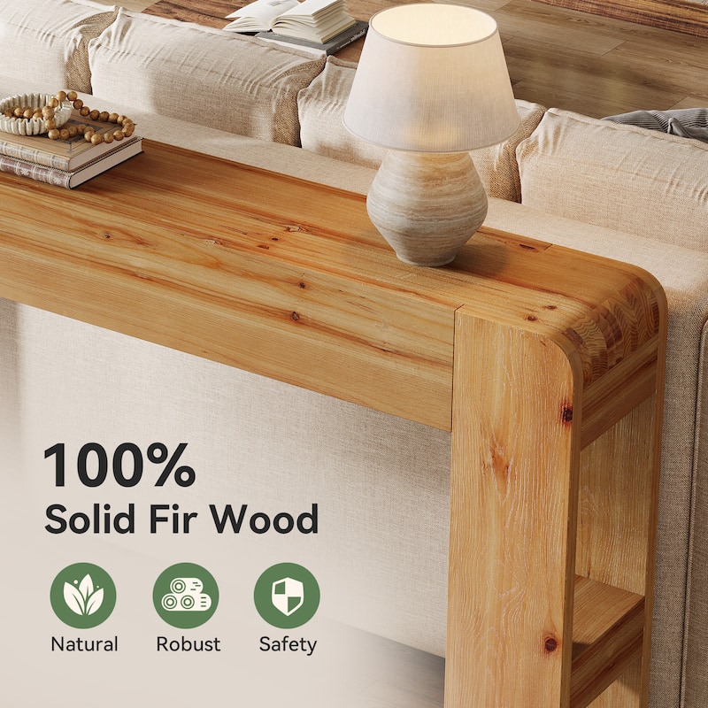 Solid Wood Console Table, 63-Inch Farmhouse Sofa Table Behind Couch
