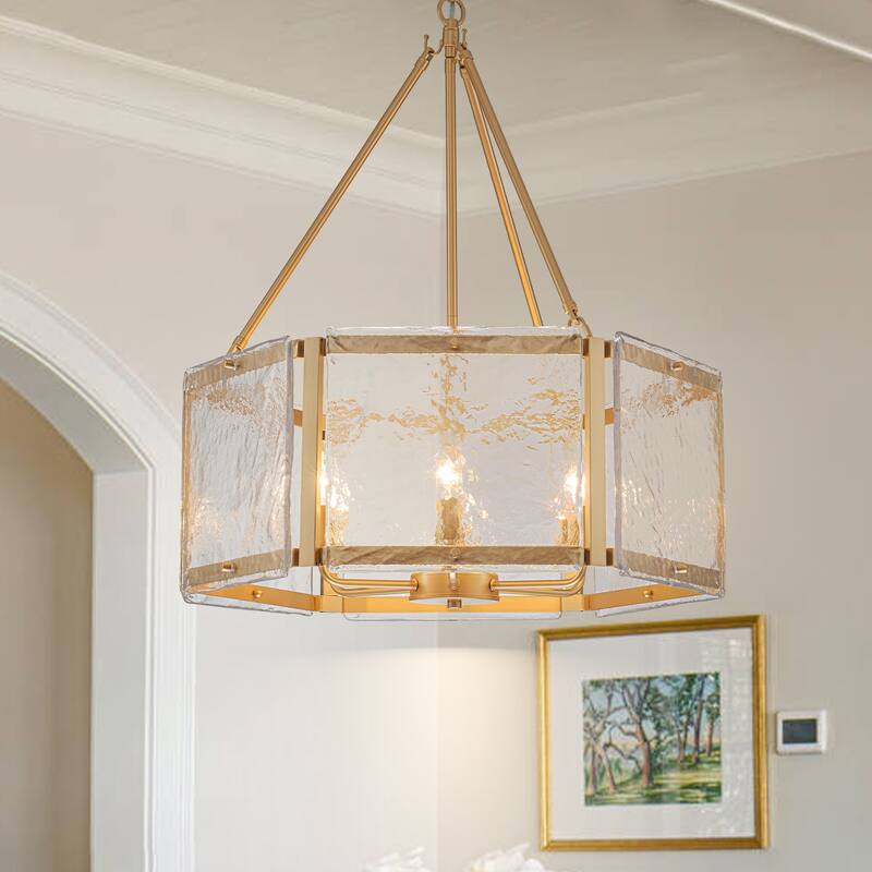 Black/Gold Glass Drum Chandeliers for Dining Room Living Room Entryway - W24.02"