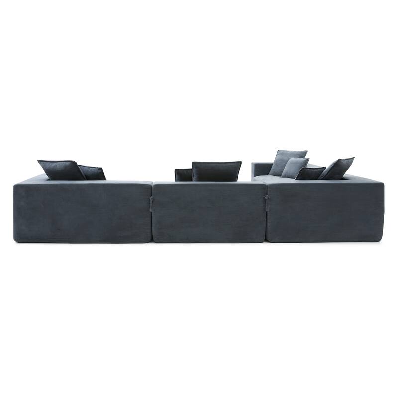 149" Oversize Grey Velvet L-Shape Chaise Modular Sofa, No Assembly Required