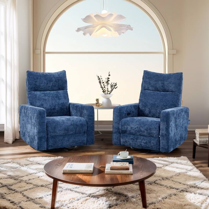 Olmas 33.5"W Power Swivel Glider Recliner with USB Charger Set Of 2 - Deep Blue