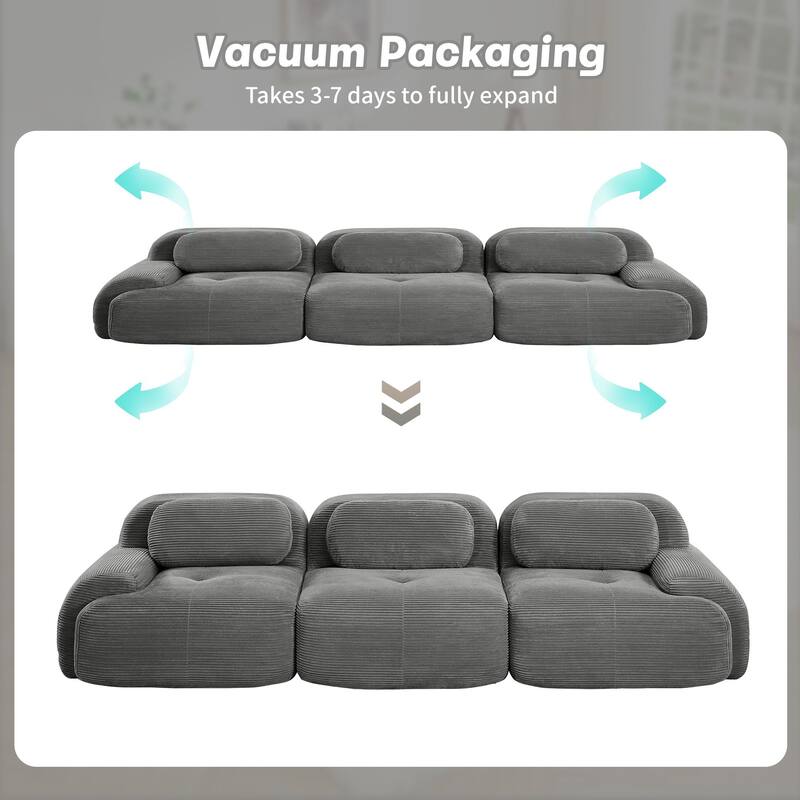 Rossetta 3-Seat Simplified Anti-Slip Style Premium Corduroy Fabric Modular Sectional Sofa with Curved Armrests