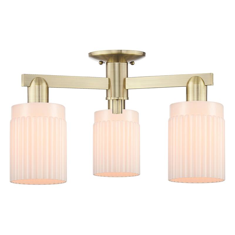 Innovations Lighting Endless Possibilities Arcadia - Hadley - 3 Light 22" Semi-Flush Mount - Antique Brass/Matte White