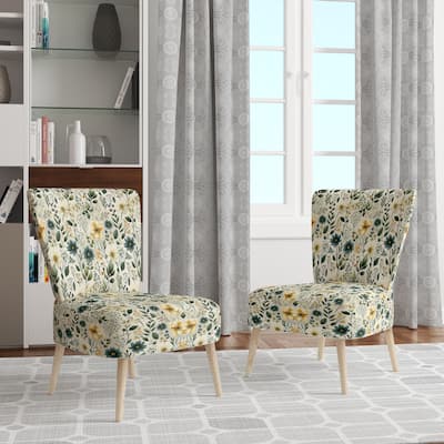 Designart "Botanical Wanderlust Green And White" Upholstered Floral Accent Chair - Bohemian & Eclectic Side Chair