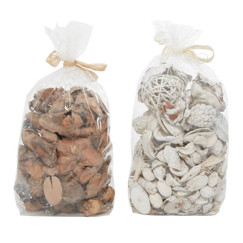 Brown Wood Handmade Orbs & Vase Filler with Varying Designs (Set of 2)