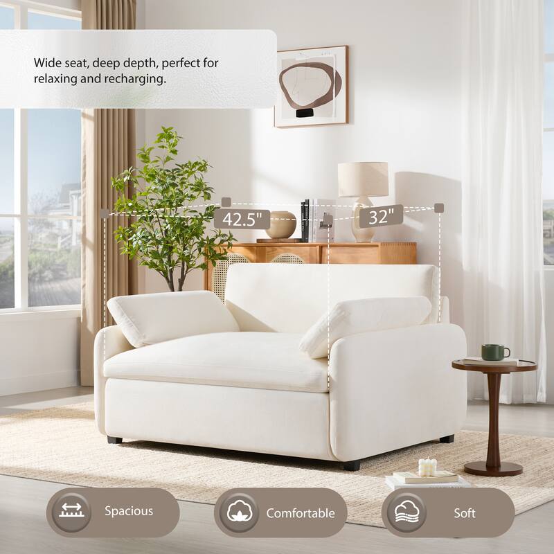 50" Oversized Chenille Lounge Chair - Wide Deep Seat Armchair with Color Block Design & Throw Pillows