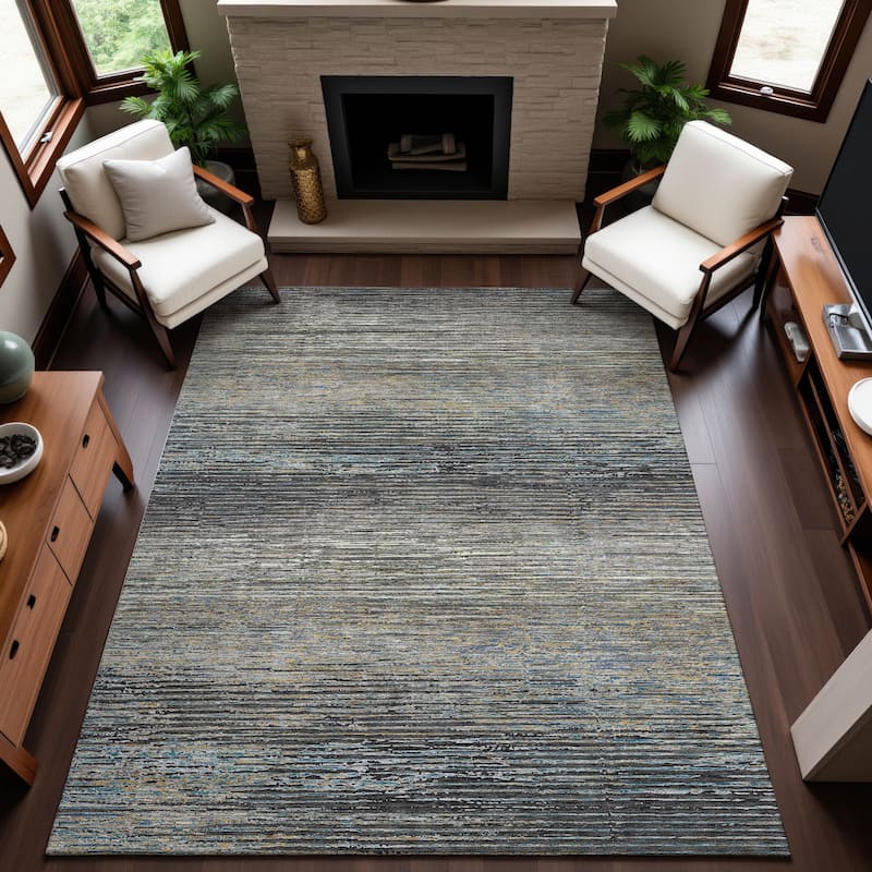 Premium Washable Super Soft Ombre Stripes Mayfield Rug - Granite - 10' x 14'