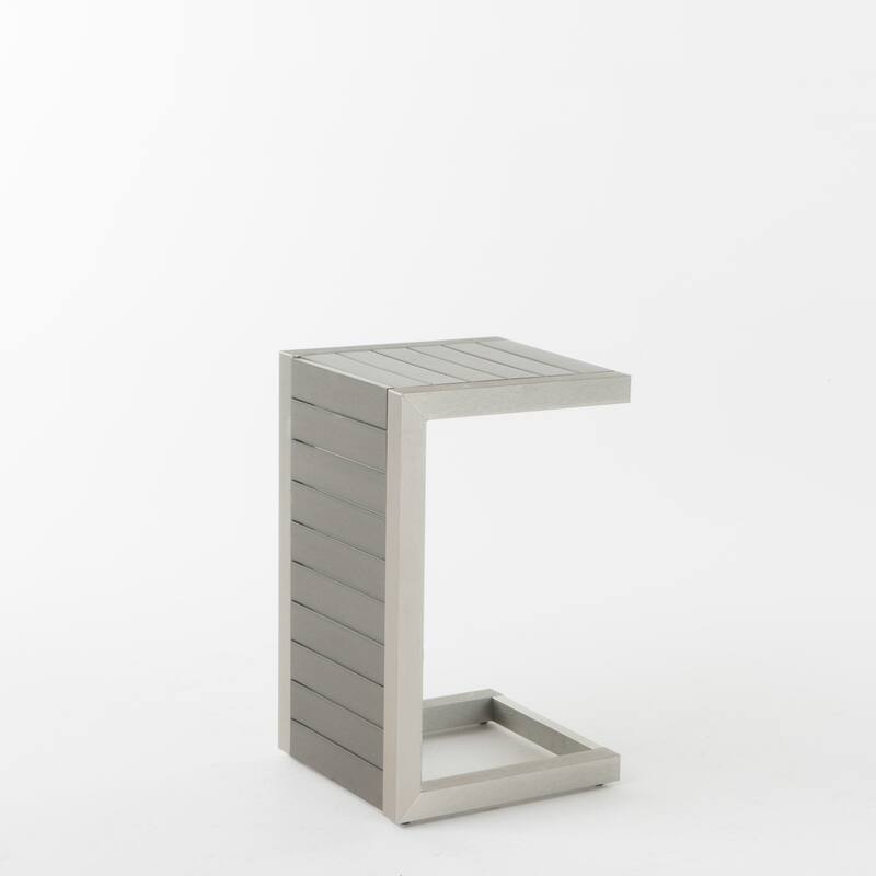 Roomfitters Modern Outdoor Side Table with Slatted Aluminium Frame, Weather-Resistant Accent Table for Patio