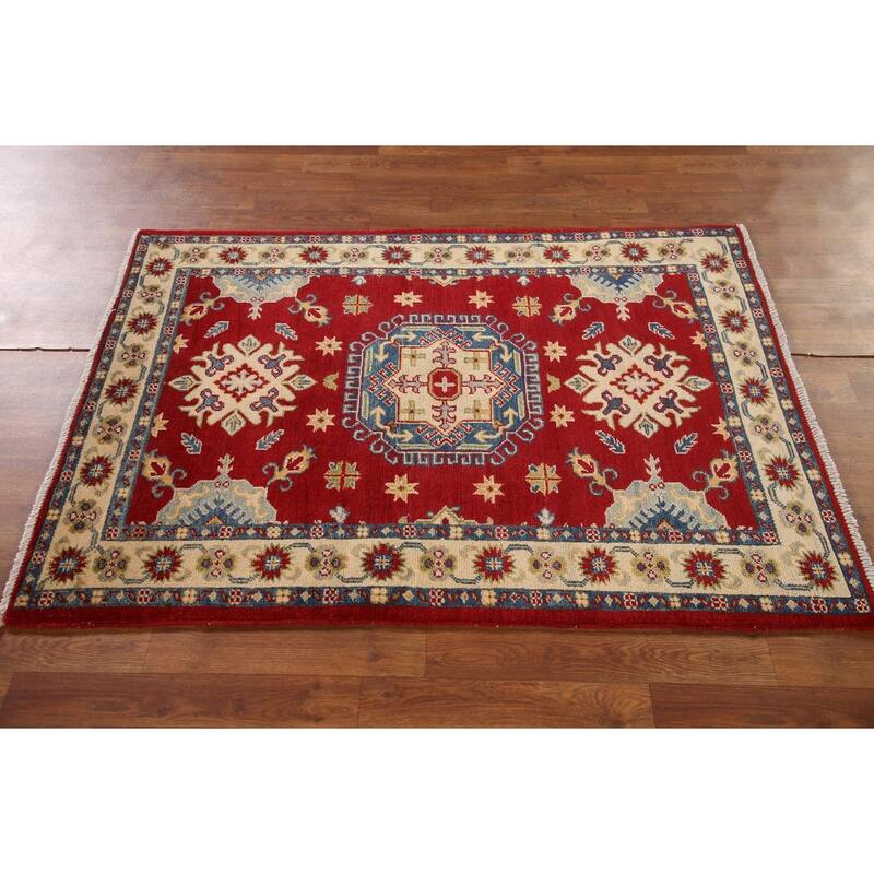 Red Kazak Oriental Rug Handmade Wool Carpet - 3'5"x 4'9"