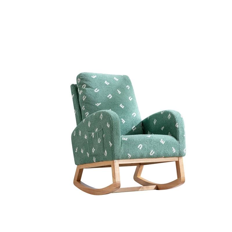 26.8"W Rocking Chair for Nursery, Boucle Nursery Chair With Side Pocket