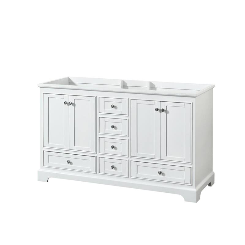Wyndham Collection Deborah 59-1/4" Free Standing Double Wood Vanity - White / Polished Chrome Hardware
