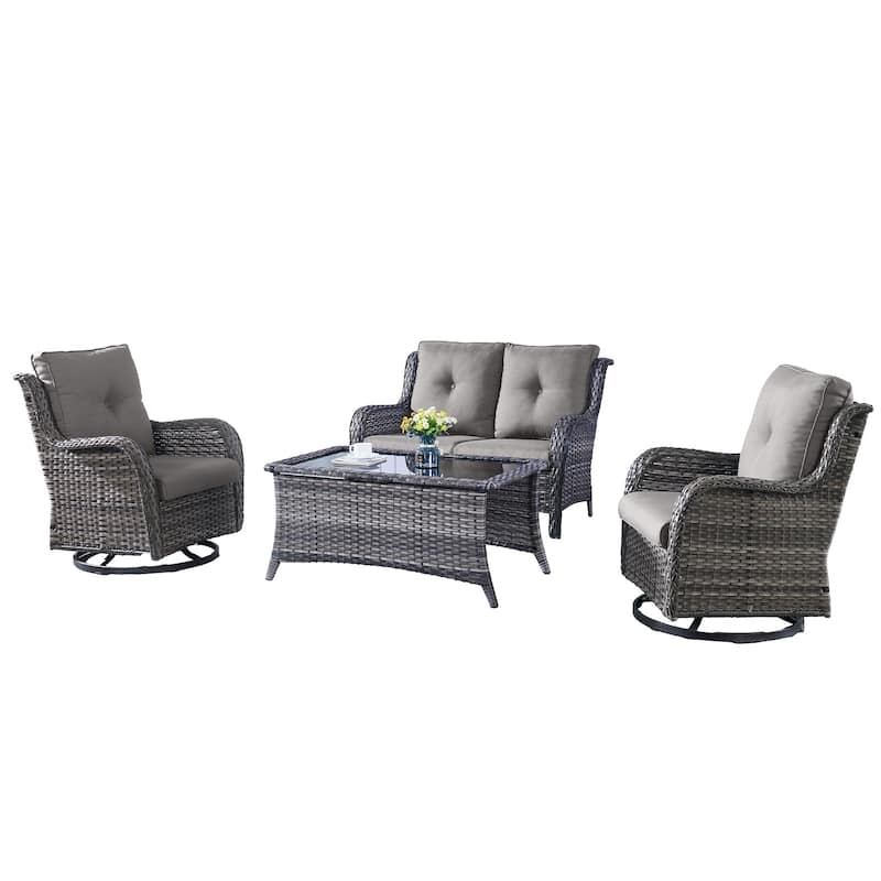Pocassy 4 Pieces Outdoor 4 Inch Sofa Swivel Chairs Table