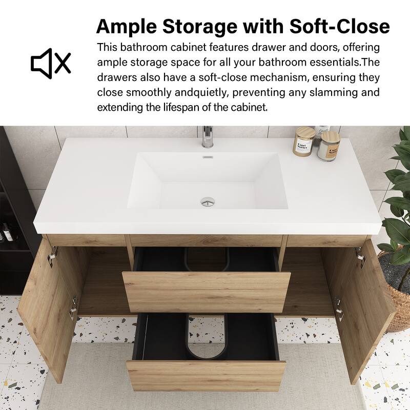 Angela Wall Mounted Bathroom Vanity in F. Oak with White Cultured Marble Top