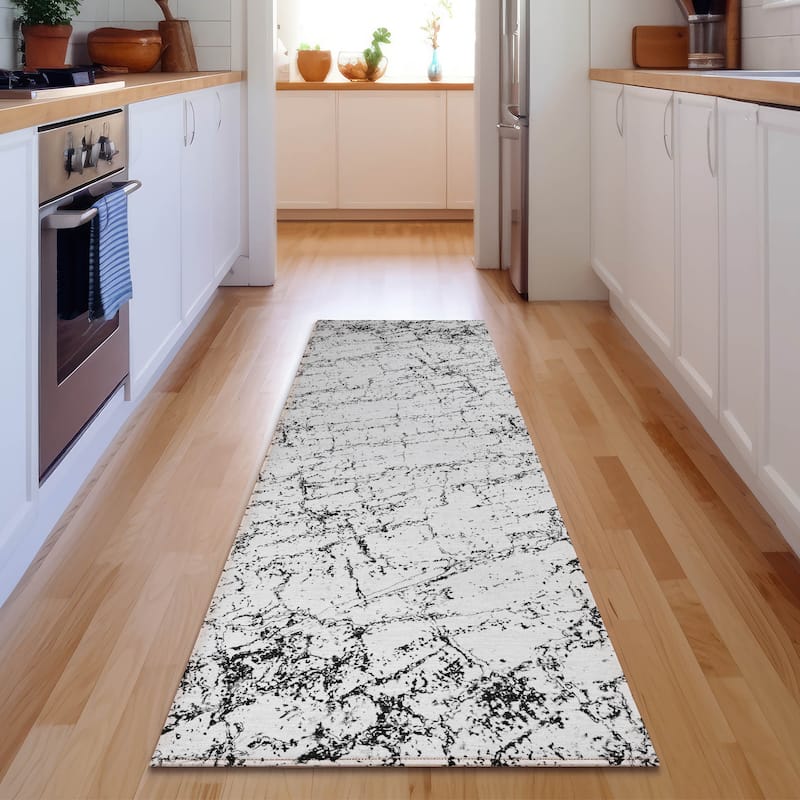 Premium Washable Super Soft Modern Crackle Mayfield Rug - Black - 2' 3" x 7' 6" - Runner