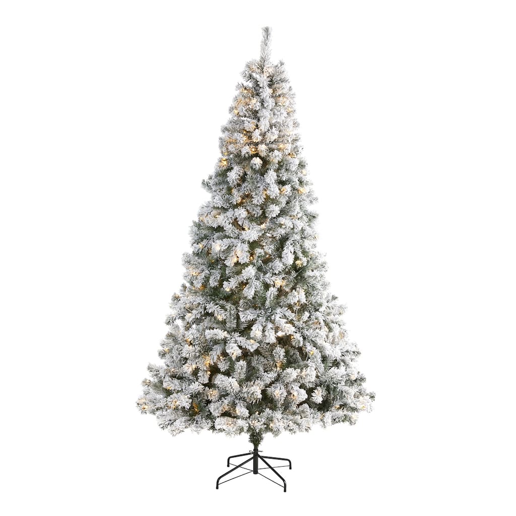 8ft. Flocked Fir Artificial Christmas Tree with 500 Clear LED Lights - Majestic Snowy Holiday X-Mas Display