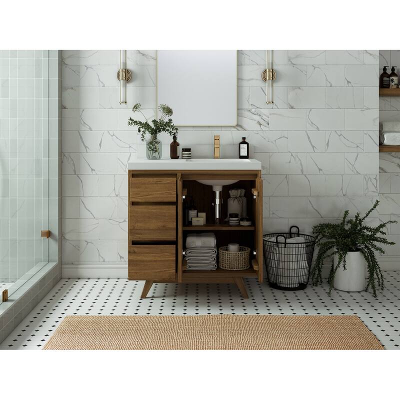 Willow Collections 36 in. W x 22 in. Madison Teak Single Right Offset Sink Bathroom Vanity with Countertop