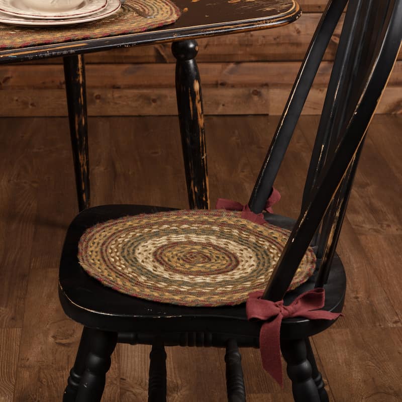Tea Cabin Jute Chair Pad Set of 6 - Chair Pad Set 15 Diameter - Set of 6 - Moss Green/Crimson/Creme
