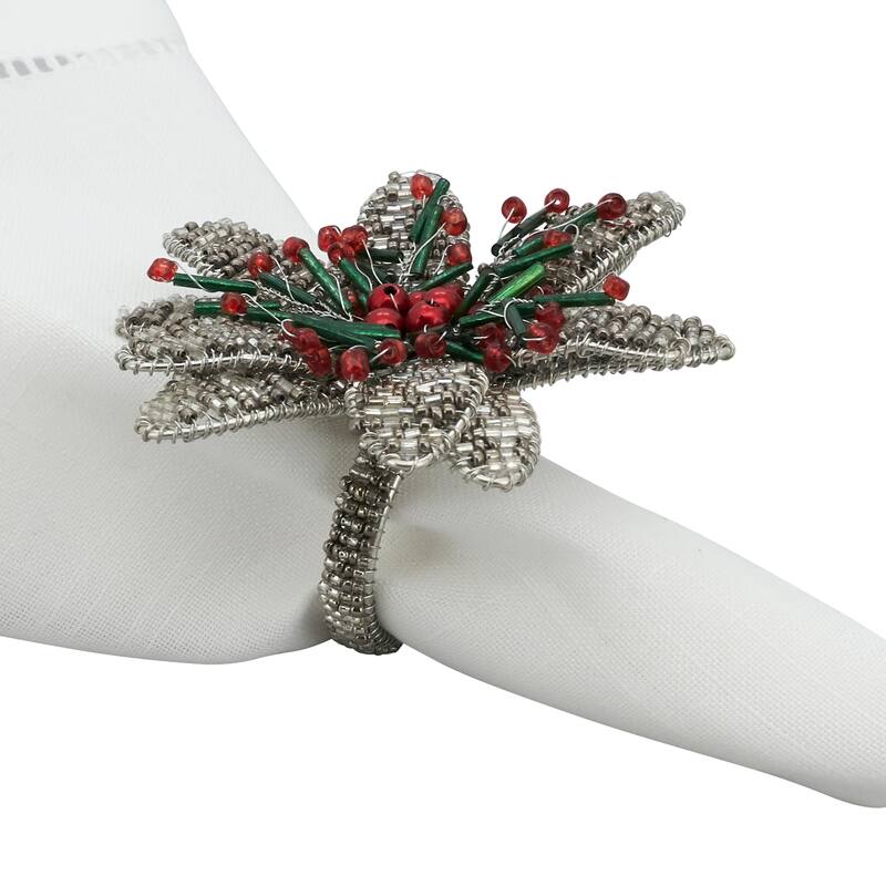 Botanical Charm Beaded Flower Napkin Ring (Set of 4)