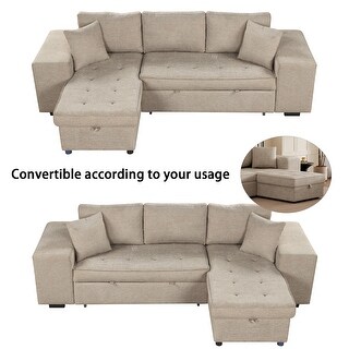L-shaped Storage Chaise Couch Pull Out Sleeper Sofa Bed with Stools ...