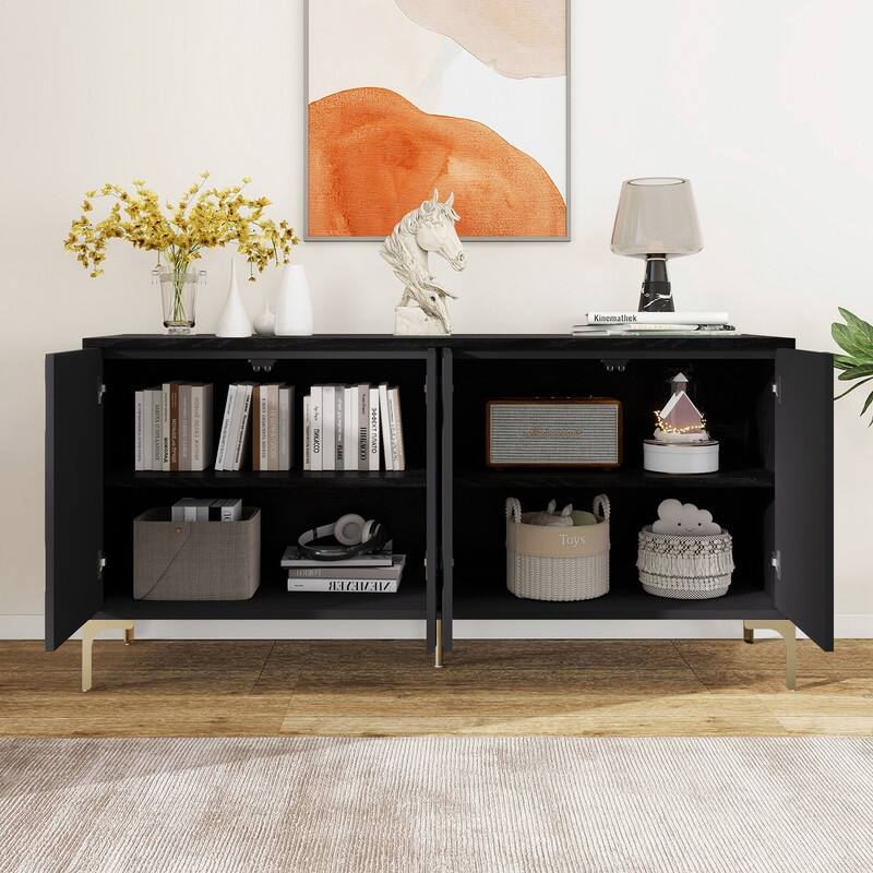 59.84" Carved Sideboard Buffet Cabinet with Press-to-Open Design for Dining Room or Living Room