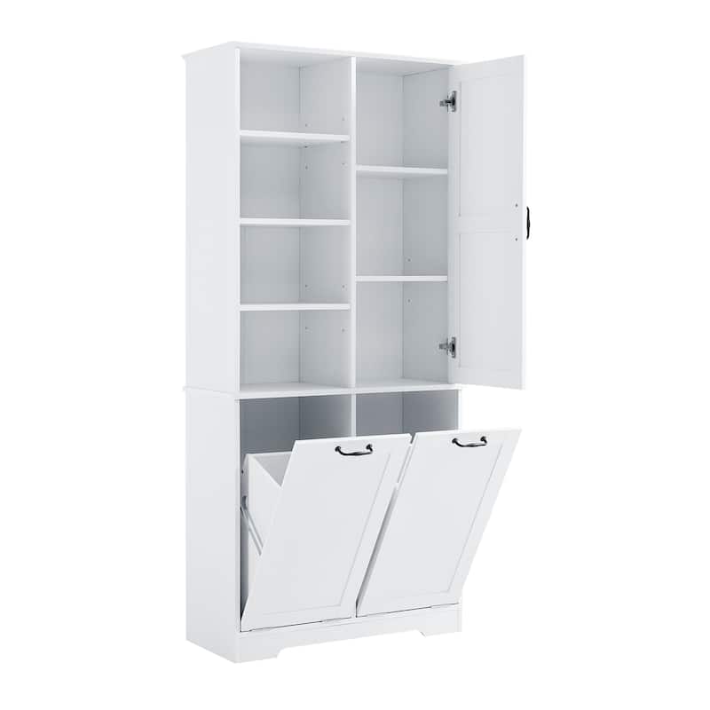 GDFStudio - Elijah Tall Bathroom Cabinet with Tilt-Out Laundry Hampers and Adjustable Shelves
