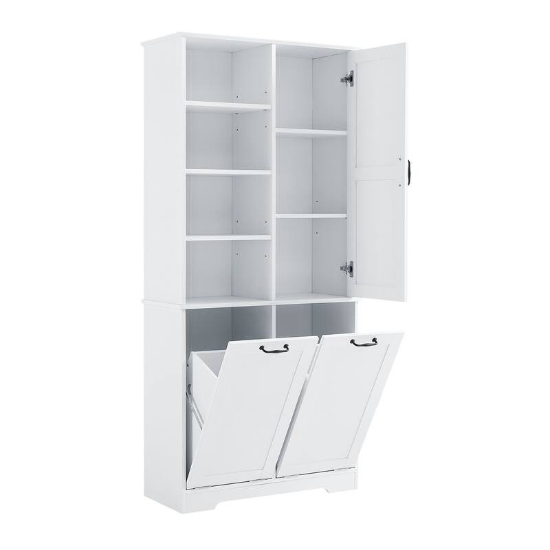 Roomfitters 68" Tall Bathroom Storage Cabinet with Dual Tilt-Out Laundry Hampers