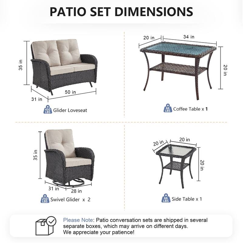 Pocassy 5 Pieces Glider Sofa with Swivel Chairs Ottomans