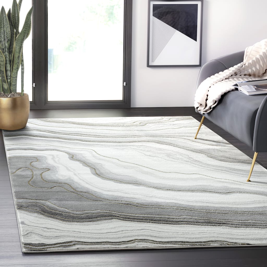 Abani Luna Contemporary Grey and Gold Granite Area Rug
