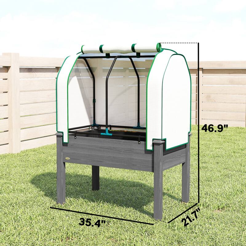 Outsunny Raised Garden Bed with PE Greenhouse Cover Outdoor Elevated Wood Planter Box , 35 x 22 x 47 inch