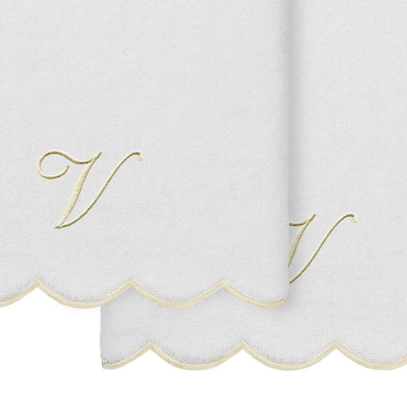 Authentic Hotel and Spa 100% Turkish Cotton Beige ADORNIA Scallop Personalized 2 Piece Bath Towel Set - 2 Bath Towels